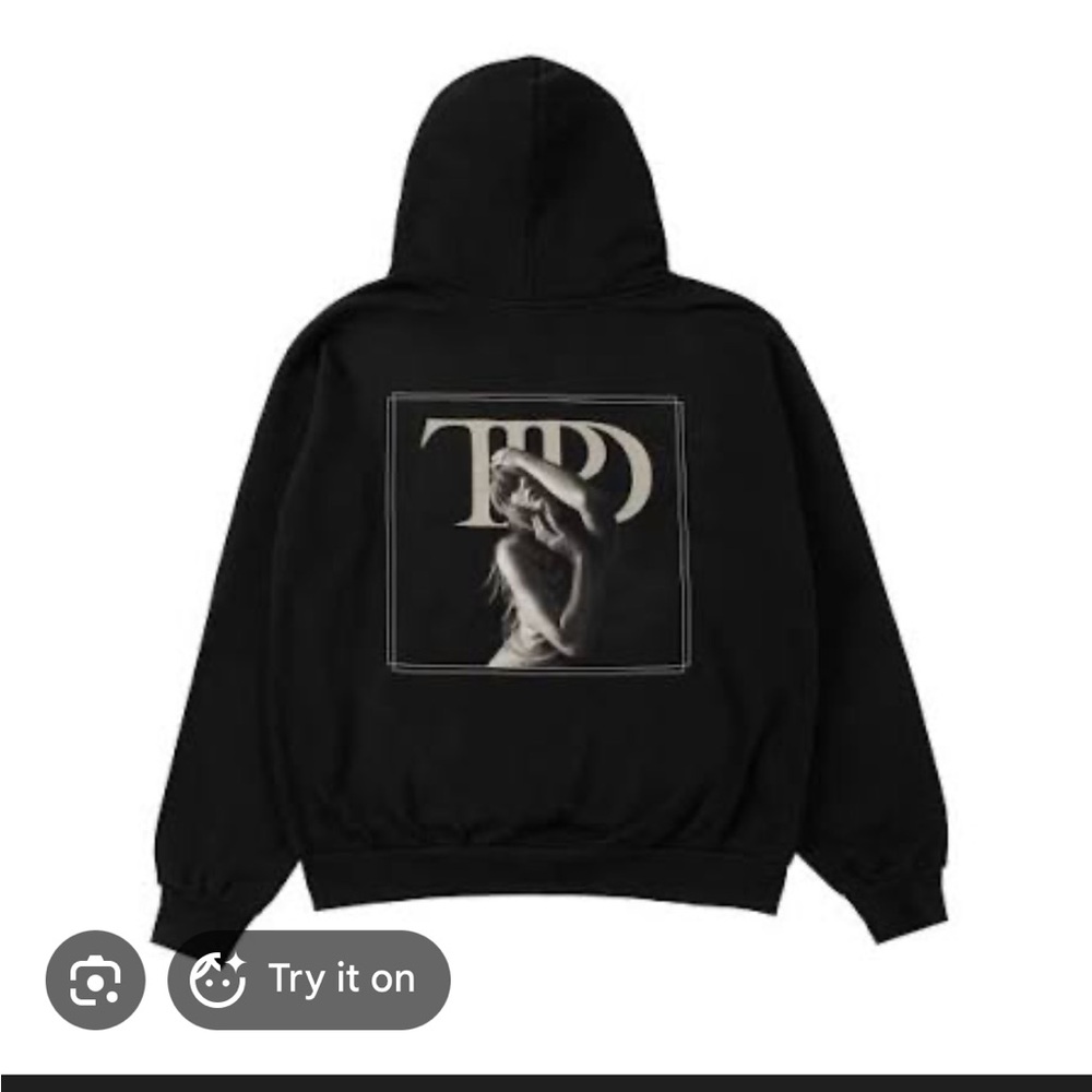 Taylor Swift TTPD Black Hoodie with Monochrome Portrait S